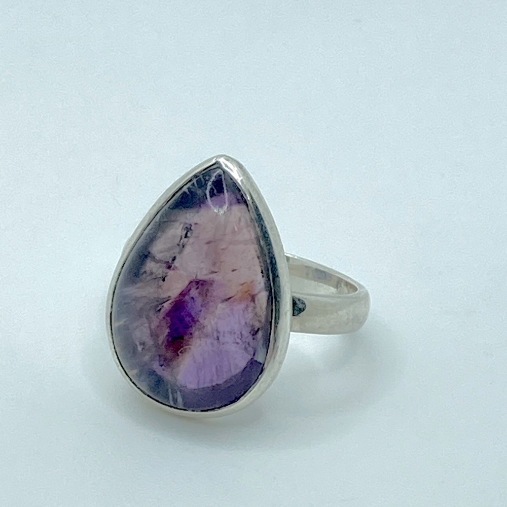 Vtg Sterling & Amethyst Teardrop Pear Shaped Stone Ring Sz 6.75